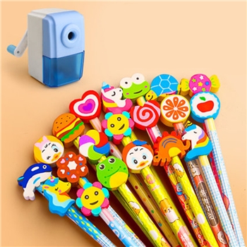 卡通铅笔套装   带橡皮擦头不断芯（20支）送削笔刀